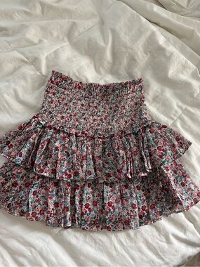 The Reset Pink & Green Floral Smocked Tiered Mini Skirt